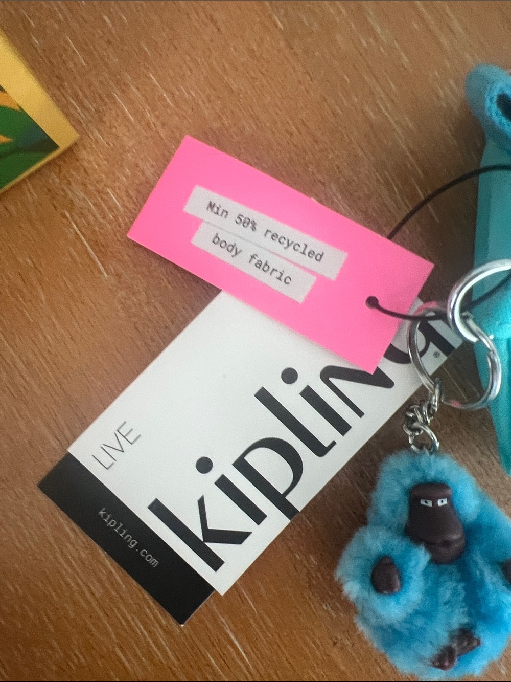 Kipling Bright Turquoise Kids Pencil Pouch with Plush Monkey Charm - Picture 2 of 3